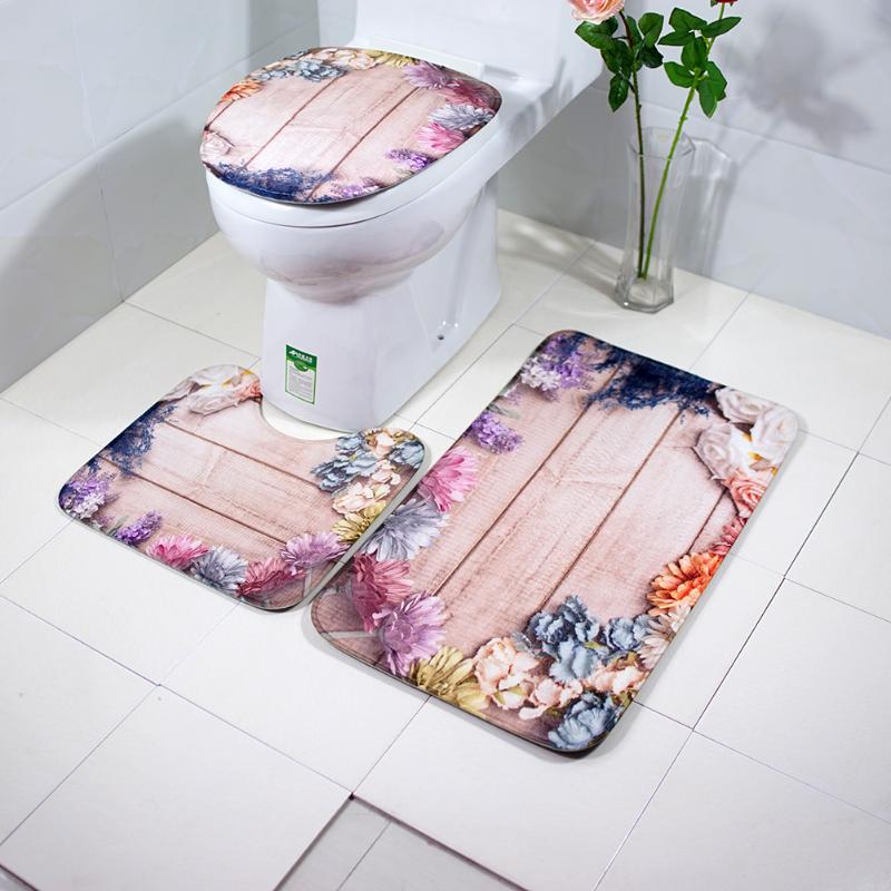 Bathroom Set Toilet Seat Cover Water Absorption Mat Toilet Seat Cover Non-Slip Bath Pad Bathroom Rug Home Decorations