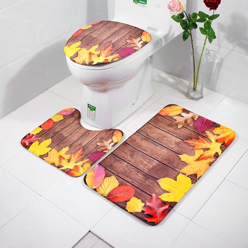 Water Absorption Bathroom Mats Map Maple Flower Pattern Toilet Seat Cover Non-Slip Rugs Bath Mat Pad