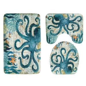 Bath Mats Ocean Animal Underwater World Anti Slip Bathroom Mat Set Floor Bath Mats Washable Bathroom Toilet Rugs