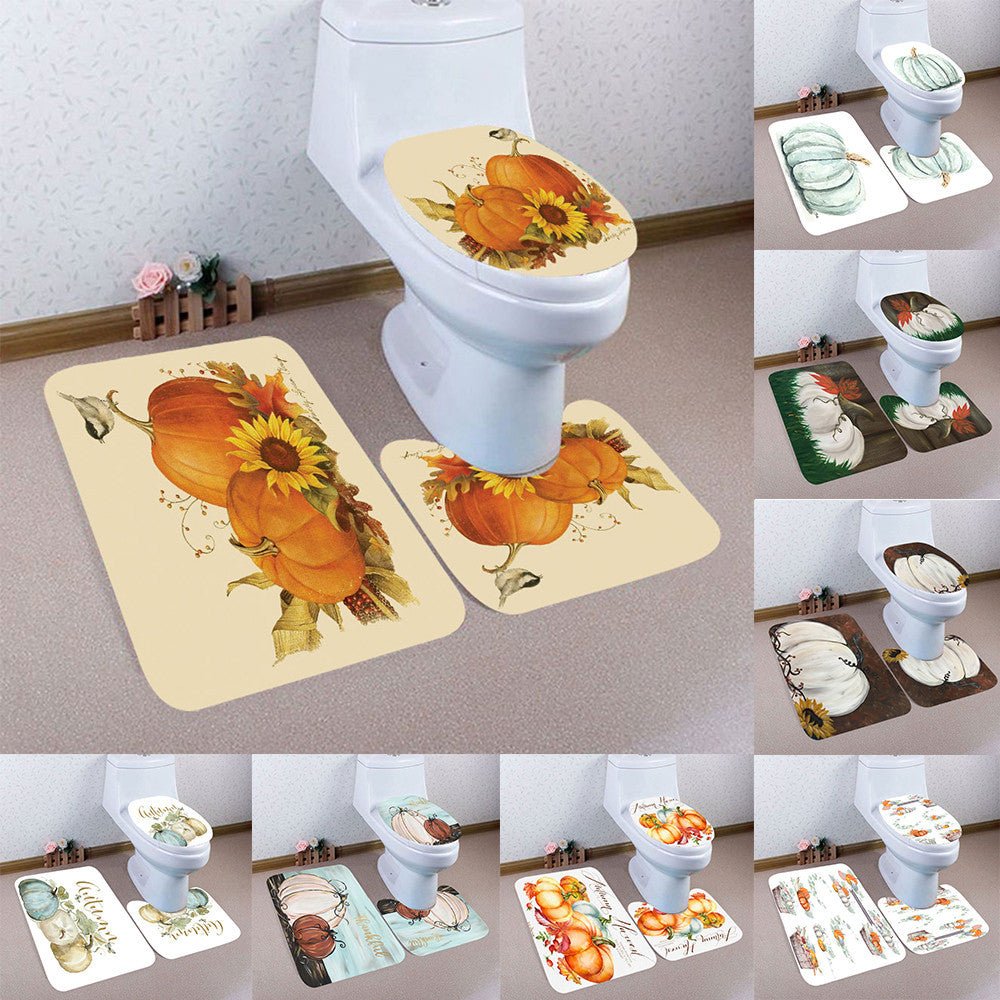 Halloween Bathroom Non-Slip Pedestal Rug + Lid Toilet Cover + Bath Mat Set