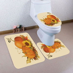 Halloween Bathroom Non-Slip Pedestal Rug + Lid Toilet Cover + Bath Mat Set