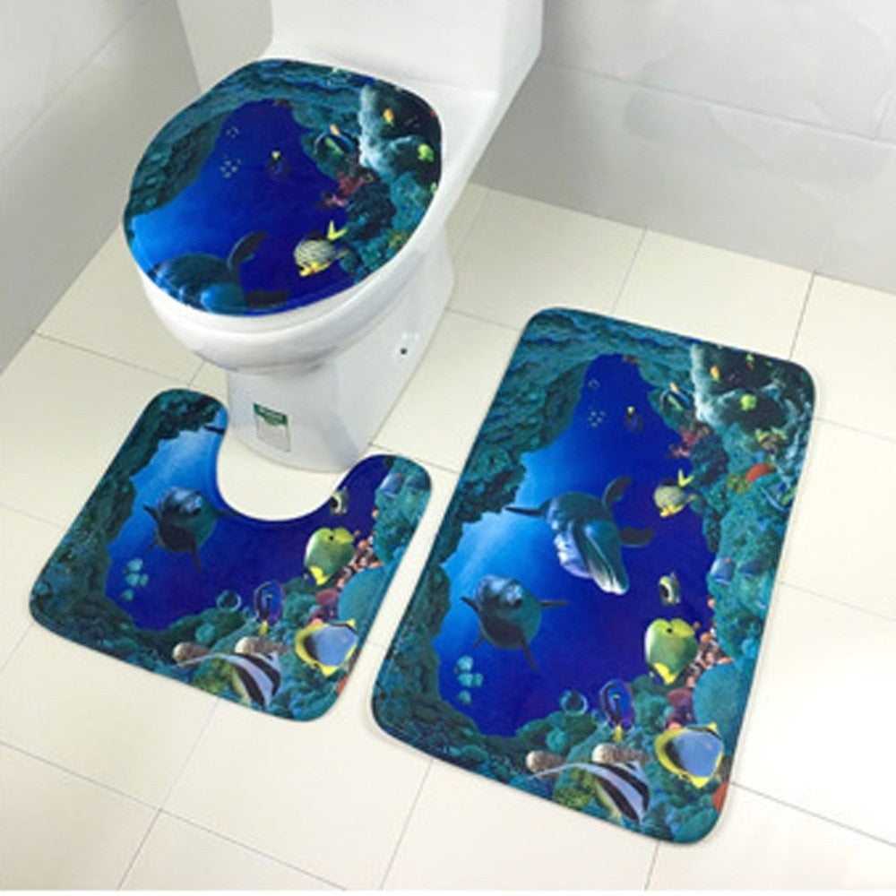 Modern Design Bathroom Bath Mat Set Toilet Rugs Flannel Anti-Slip Bathroom Carpets Home