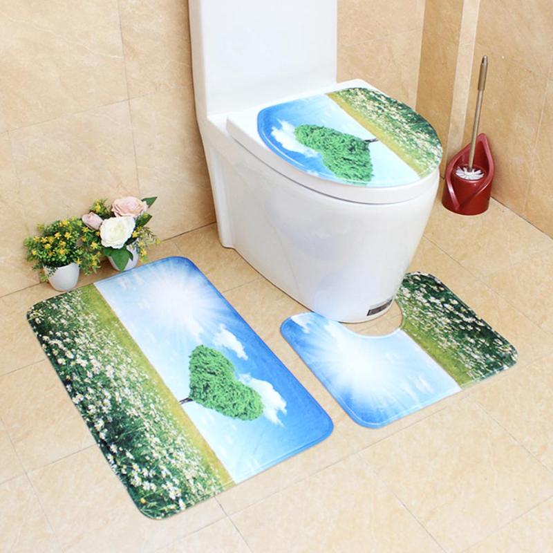 Bathroom Mat Set  Anti Slip U Shape Floor Rugs Toilet Cover Bath Mat Carpet Bathroom Toliet Rug Washable Tapete